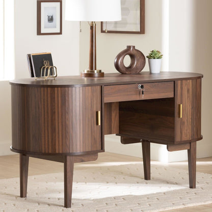Hayes Wood Writing Desk - Mid-Century Modern Oval Desk with Locking Drawer