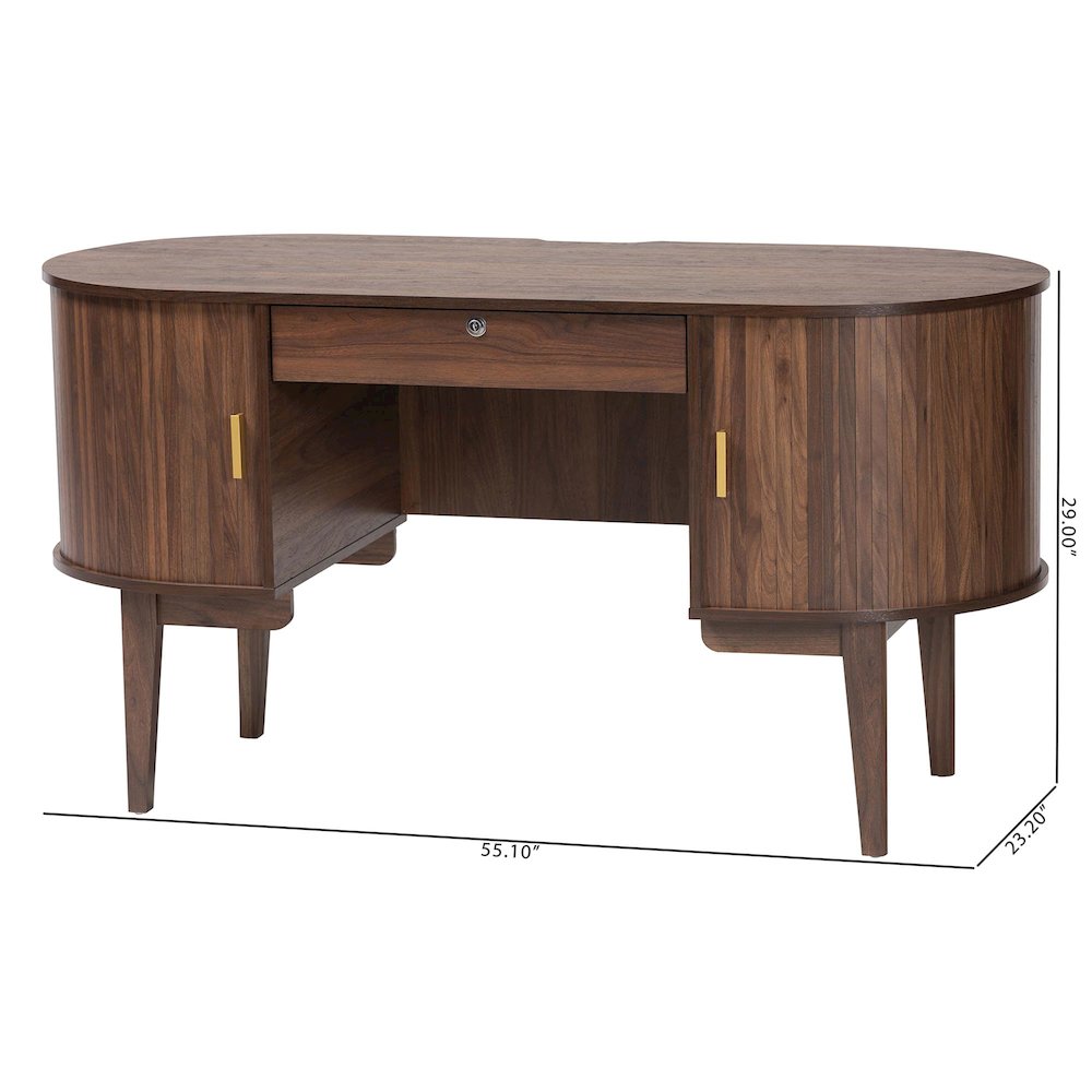 Hayes Wood Writing Desk - Mid-Century Modern Oval Desk with Locking Drawer