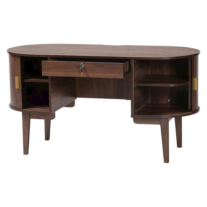 Hayes Wood Writing Desk - Mid-Century Modern Oval Desk with Locking Drawer