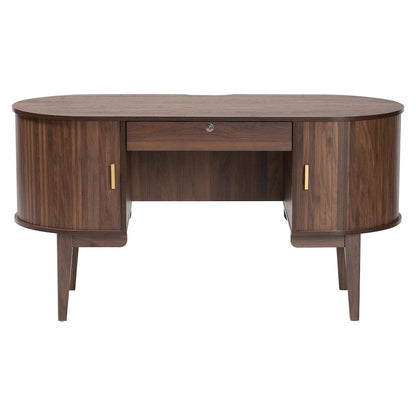 Hayes Wood Writing Desk - Mid-Century Modern Oval Desk with Locking Drawer