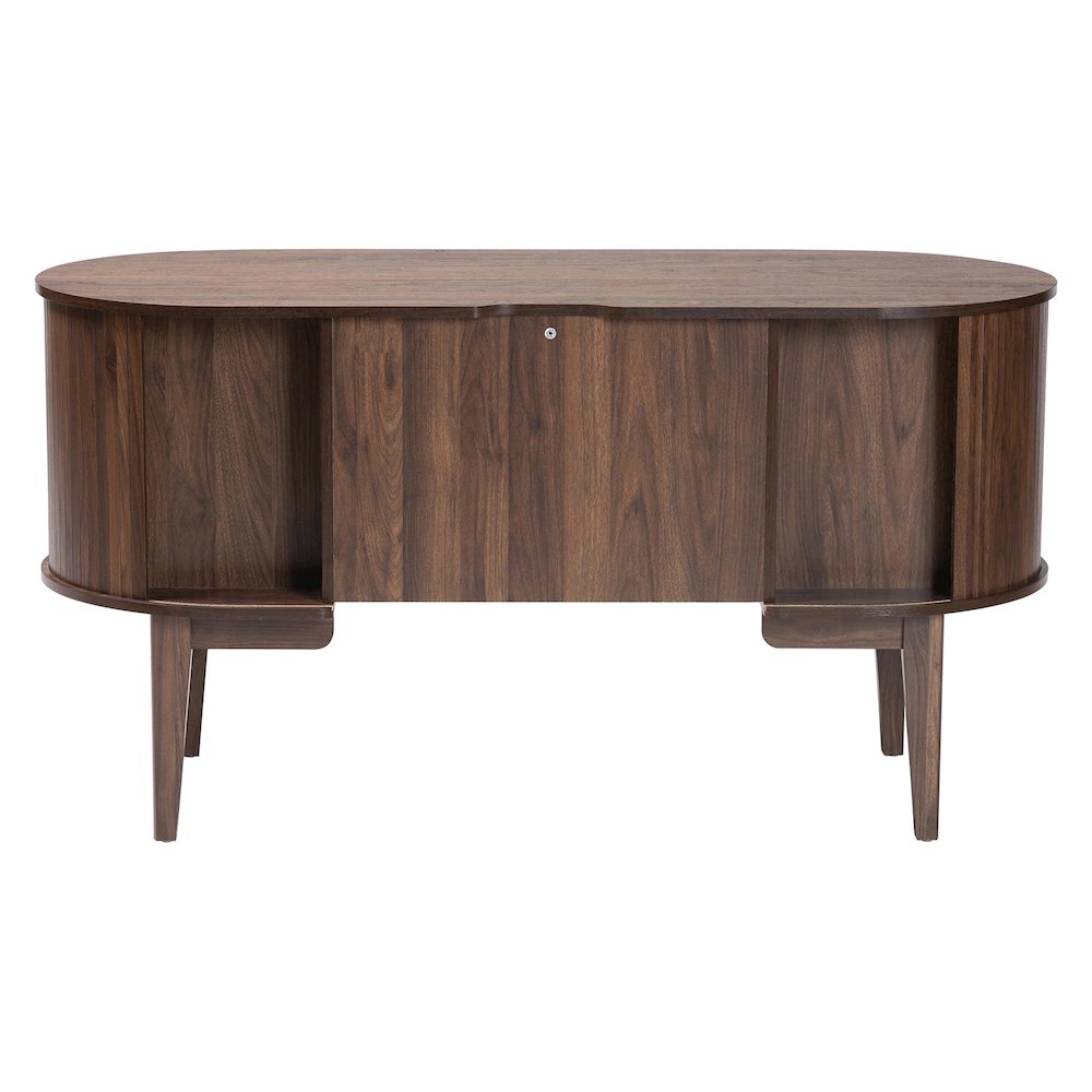 Hayes Wood Writing Desk - Mid-Century Modern Oval Desk with Locking Drawer