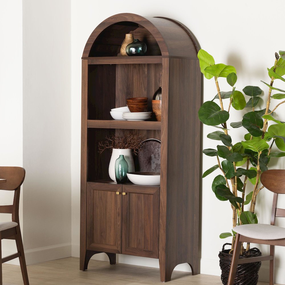 Hayes Wood Cabinet with Arch Top - Mid-Century Modern Display Piece