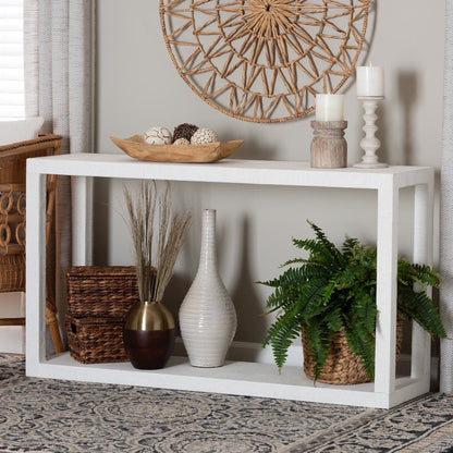 Oaklynn Natural Grasscloth Console Table, Two-Tier Entryway Table, White