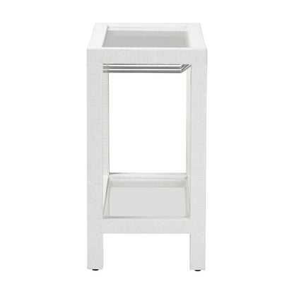 Oaklynn Natural Grasscloth Wine Rack, Bar Table with Glass Shelves, White