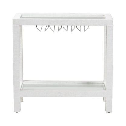 Oaklynn Natural Grasscloth Wine Rack, Bar Table with Glass Shelves, White