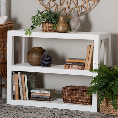 Oaklynn Natural Grasscloth Bookshelf - Two-Tier Display Piece, White