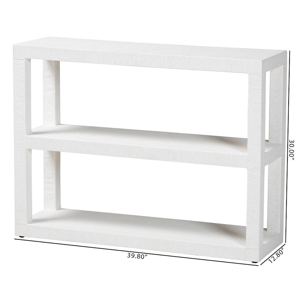 Oaklynn Natural Grasscloth Bookshelf - Two-Tier Display Piece, White