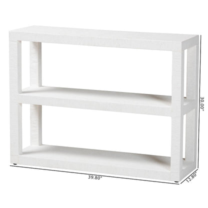 Oaklynn Natural Grasscloth Bookshelf - Two-Tier Display Piece, White