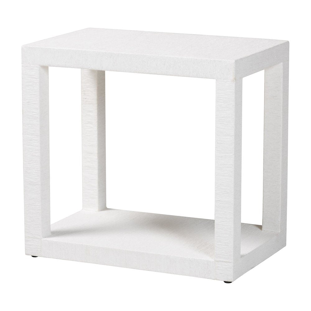 Oaklynn Natural Grasscloth End Table - Two-Tier Accent Table, White