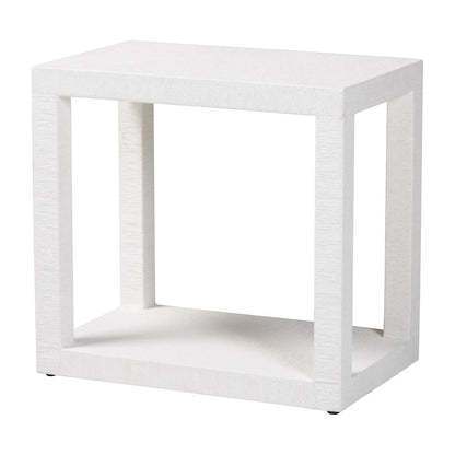 Oaklynn Natural Grasscloth End Table - Two-Tier Accent Table, White