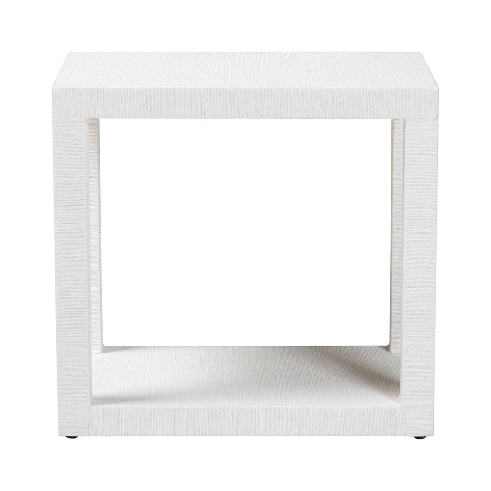 Oaklynn Natural Grasscloth End Table - Two-Tier Accent Table, White