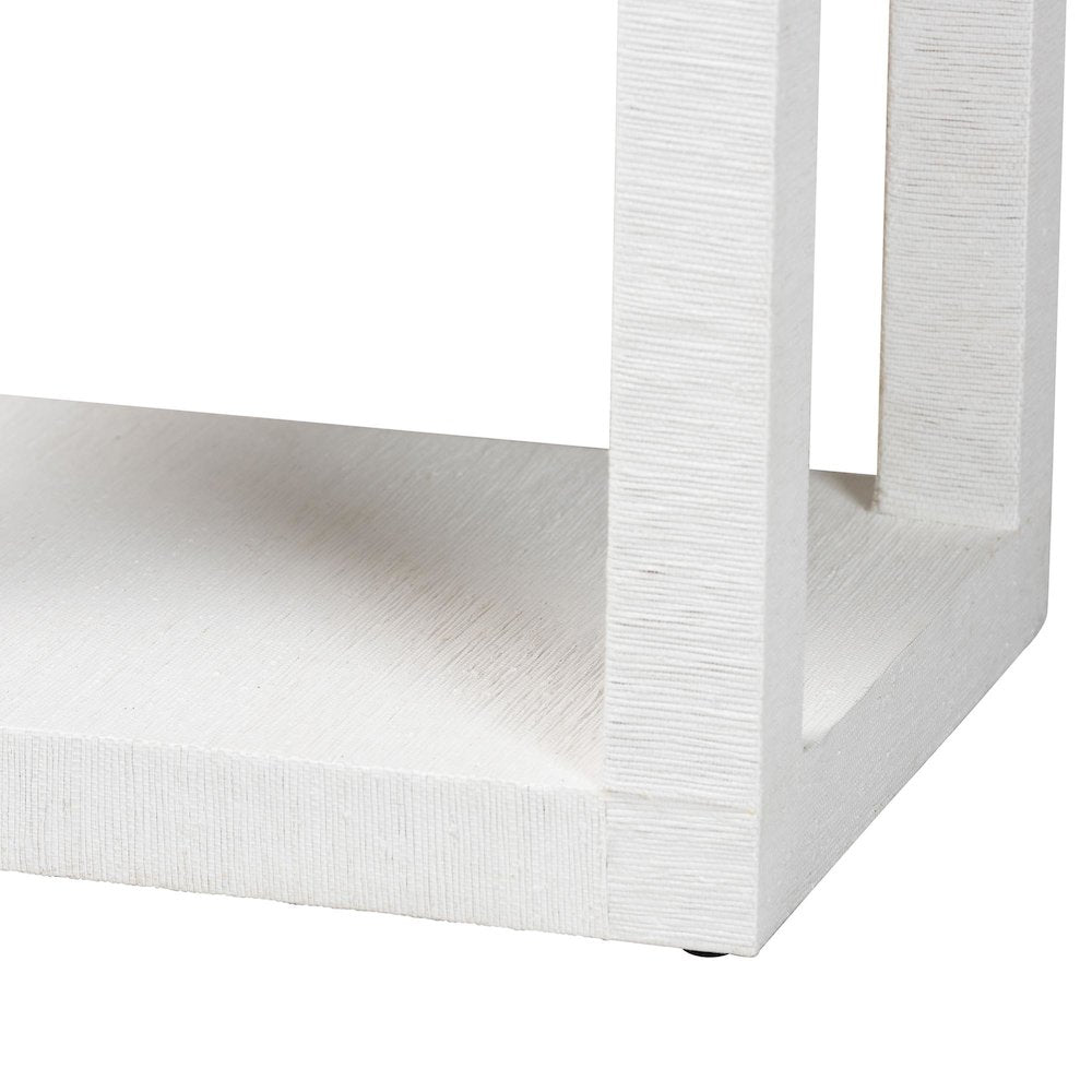 Oaklynn Natural Grasscloth End Table - Two-Tier Accent Table, White