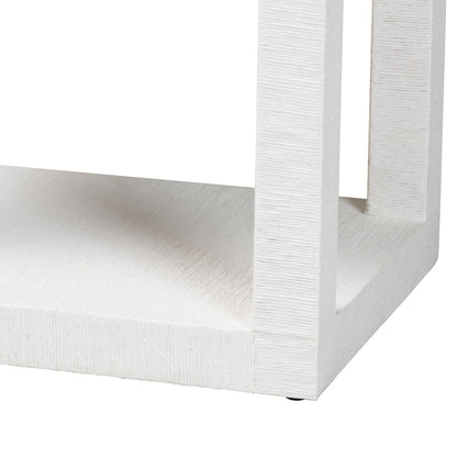 Oaklynn Natural Grasscloth End Table - Two-Tier Accent Table, White