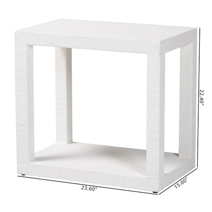 Oaklynn Natural Grasscloth End Table - Two-Tier Accent Table, White