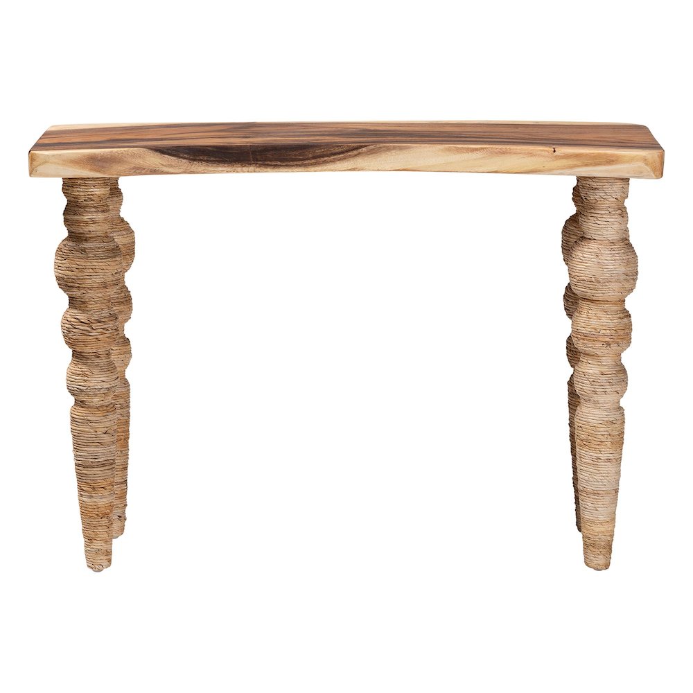 Teak Wood Console Table with Seagrass and Bobbin Legs, Narrow Entryway Table