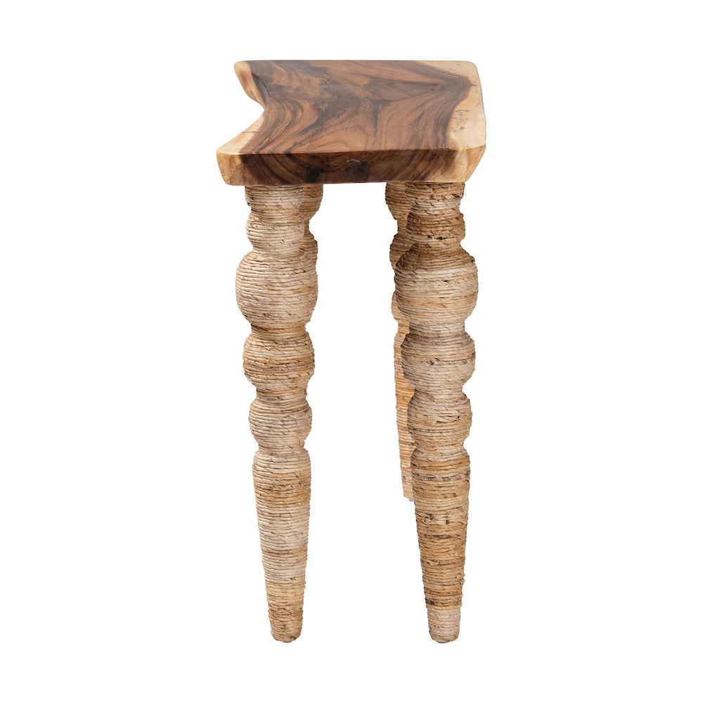 Teak Wood Console Table with Seagrass and Bobbin Legs, Narrow Entryway Table