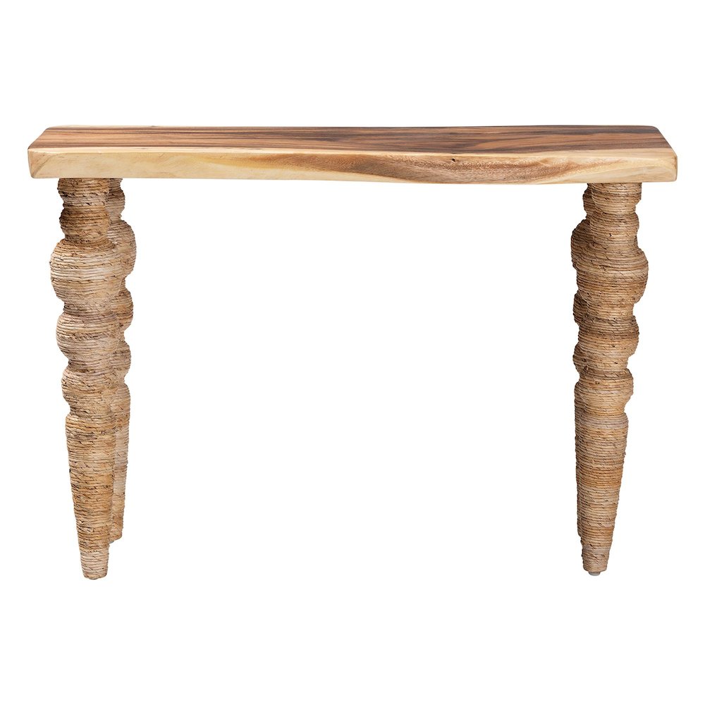 Teak Wood Console Table with Seagrass and Bobbin Legs, Narrow Entryway Table
