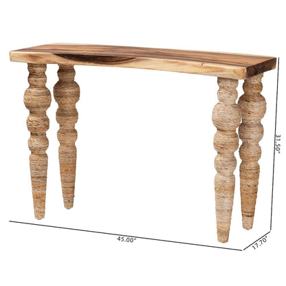 Teak Wood Console Table with Seagrass and Bobbin Legs, Narrow Entryway Table
