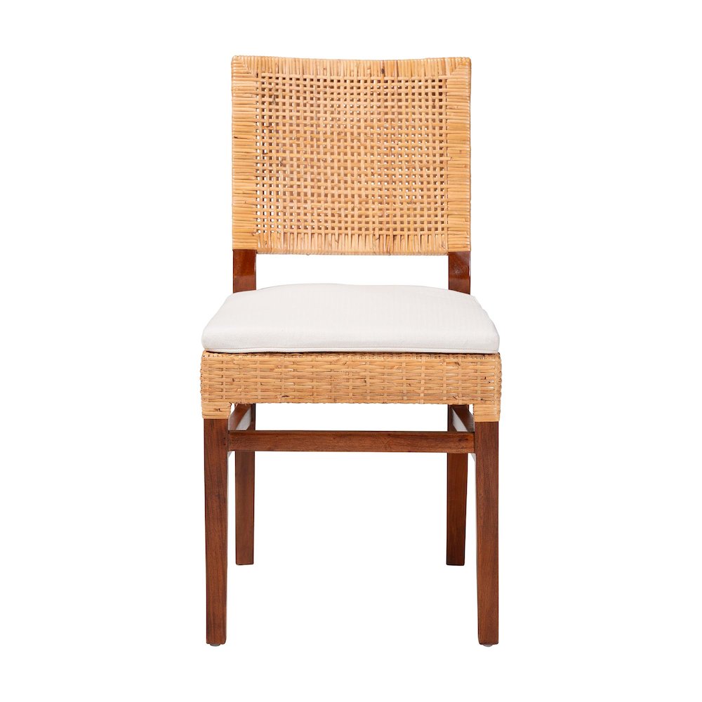 Rattan Dining Chair with Cushion - Handwoven Wicker Side Chair