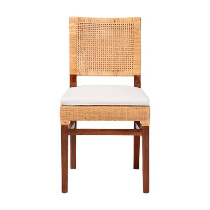 Rattan Dining Chair with Cushion - Handwoven Wicker Side Chair