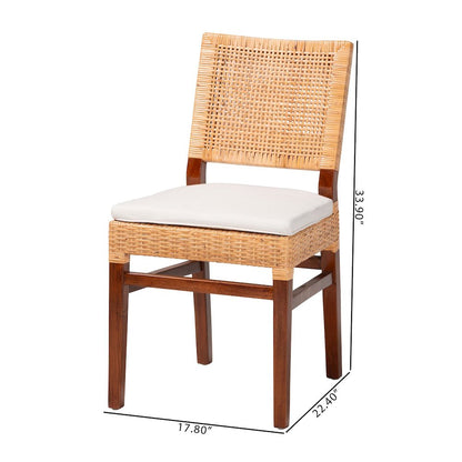 Rattan Dining Chair with Cushion - Handwoven Wicker Side Chair