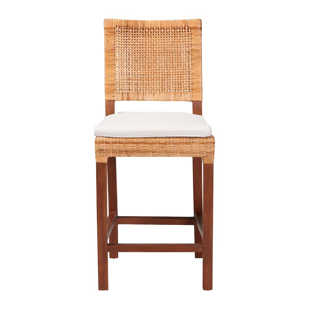 Natural Rattan Counter Stool with Cushion - Handwoven Wicker Stool