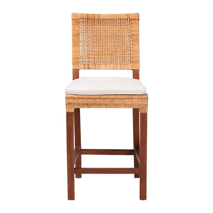 Natural Rattan Counter Stool with Cushion - Handwoven Wicker Stool