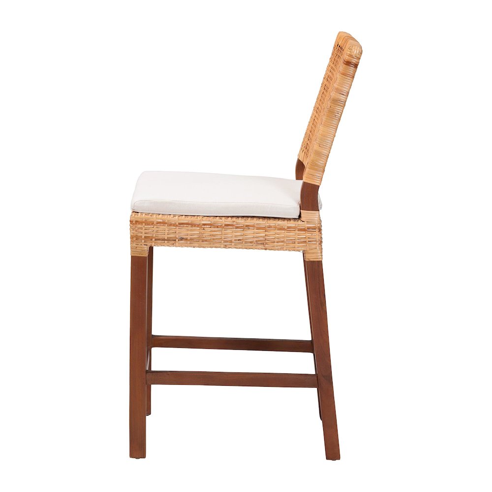 Natural Rattan Counter Stool with Cushion - Handwoven Wicker Stool