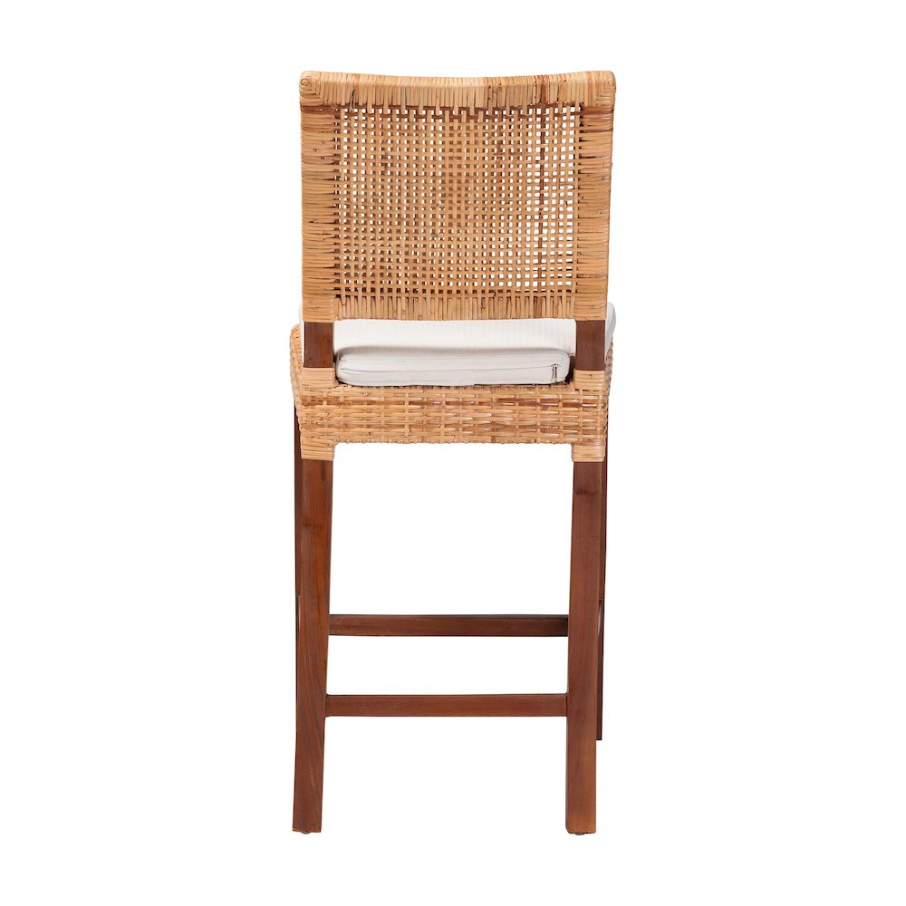 Natural Rattan Counter Stool with Cushion - Handwoven Wicker Stool