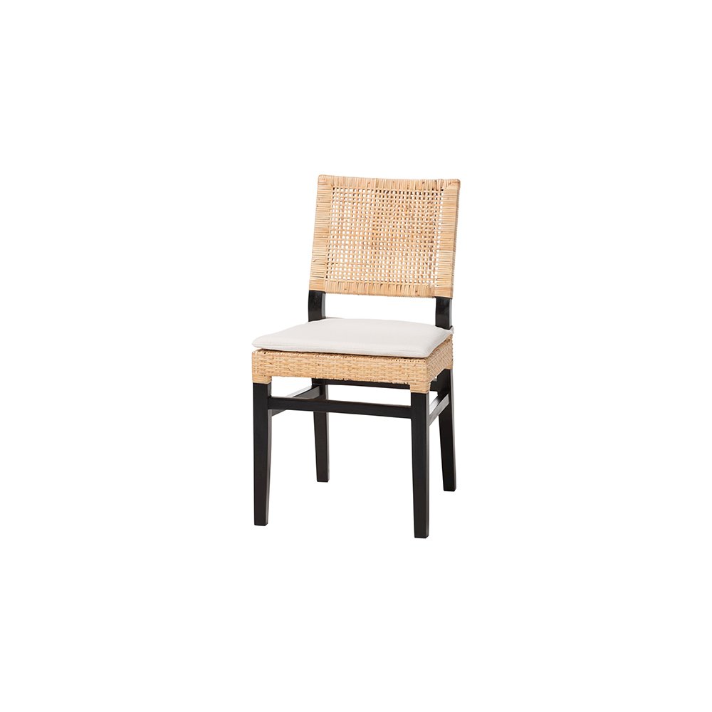 Lesia Rattan Dining Chair with Mahogany Frame and Cushion, Espresso