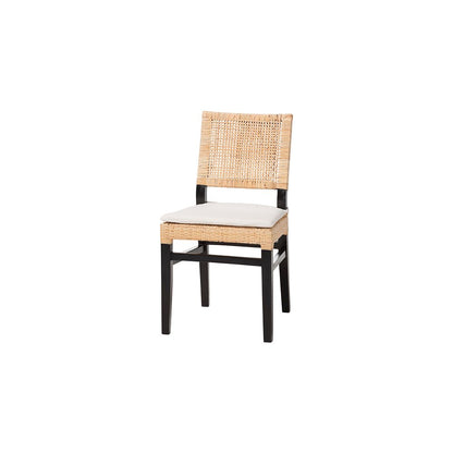 Lesia Rattan Dining Chair with Mahogany Frame and Cushion, Espresso