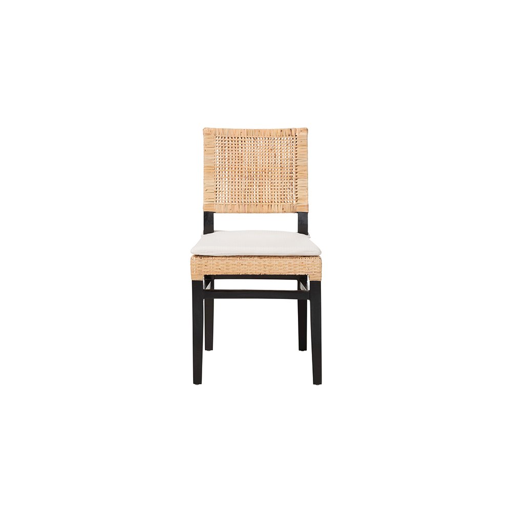 Lesia Rattan Dining Chair with Mahogany Frame and Cushion, Espresso