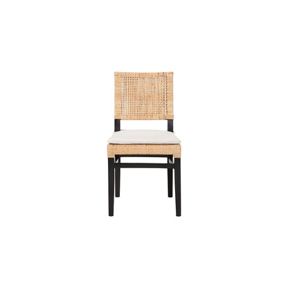Lesia Rattan Dining Chair with Mahogany Frame and Cushion, Espresso