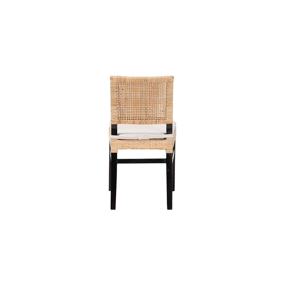 Lesia Rattan Dining Chair with Mahogany Frame and Cushion, Espresso