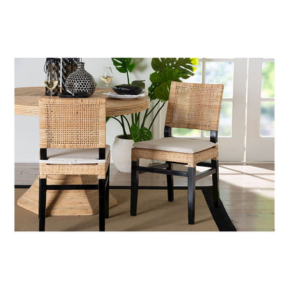 Lesia Rattan Dining Chair with Mahogany Frame and Cushion, Espresso