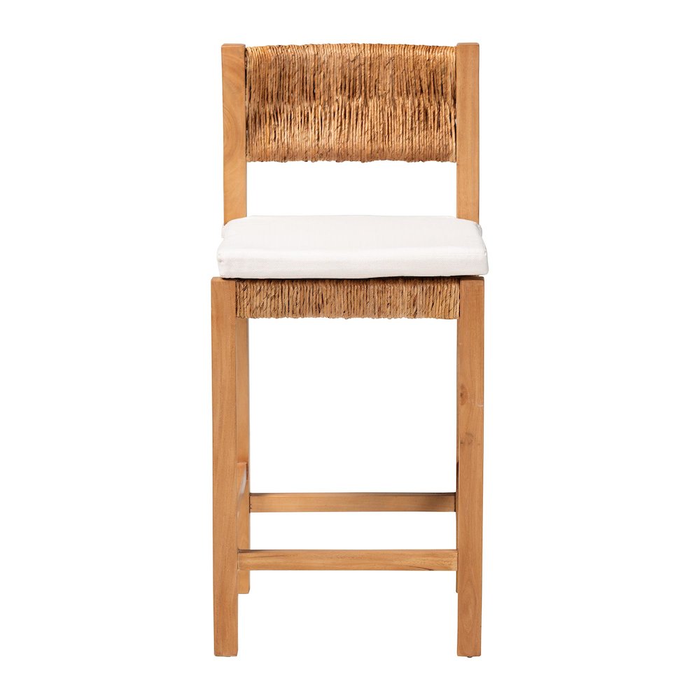 Pava Woven Seagrass Counter Stool - Solid Mahogany Wood Stool, Counter Height