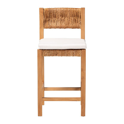 Pava Woven Seagrass Counter Stool - Solid Mahogany Wood Stool, Counter Height