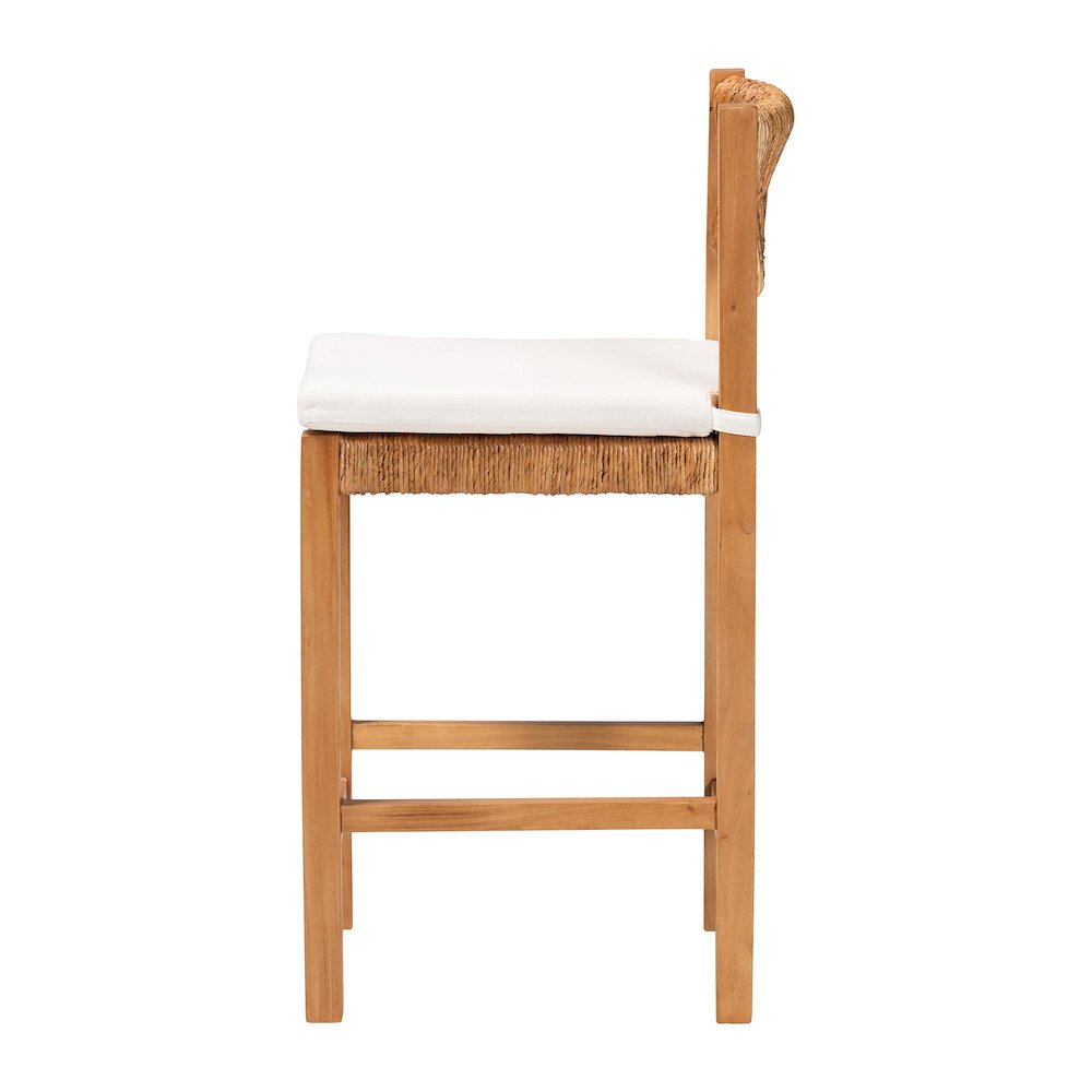 Pava Woven Seagrass Counter Stool - Solid Mahogany Wood Stool, Counter Height