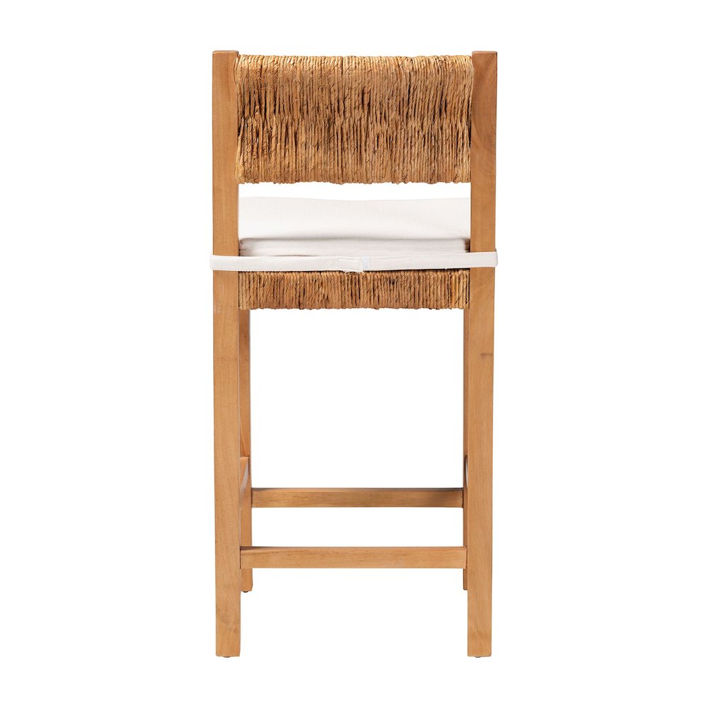 Pava Woven Seagrass Counter Stool - Solid Mahogany Wood Stool, Counter Height