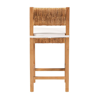 Pava Woven Seagrass Counter Stool - Solid Mahogany Wood Stool, Counter Height