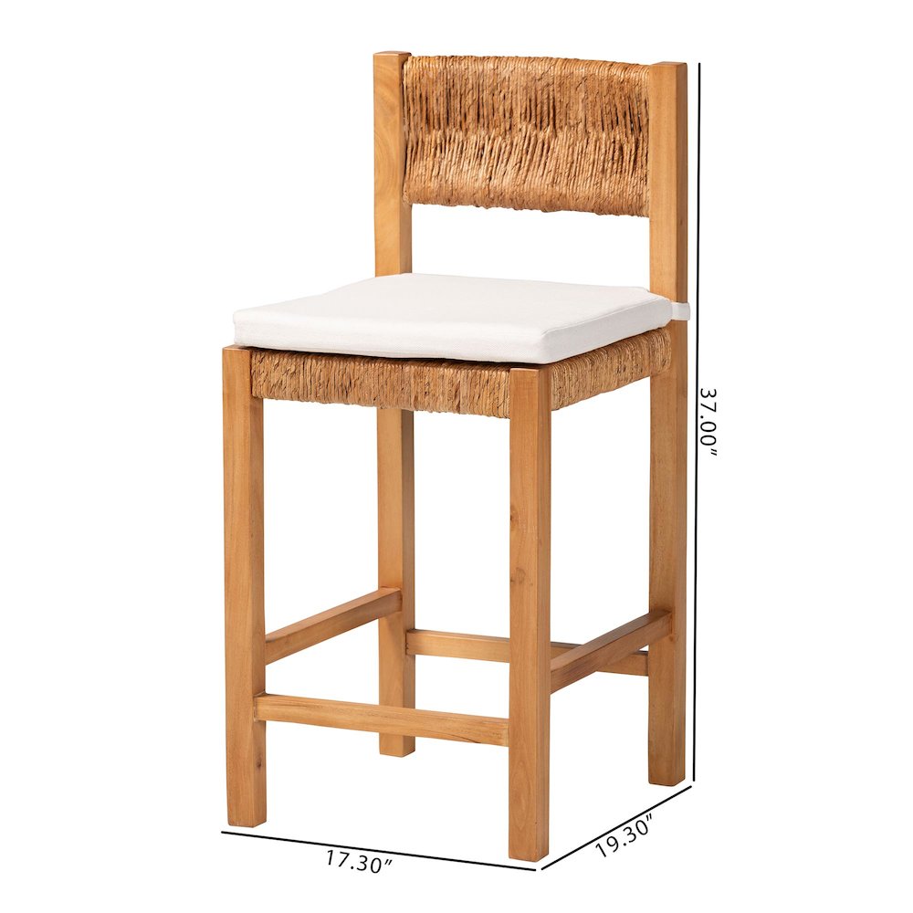 Pava Woven Seagrass Counter Stool - Solid Mahogany Wood Stool, Counter Height