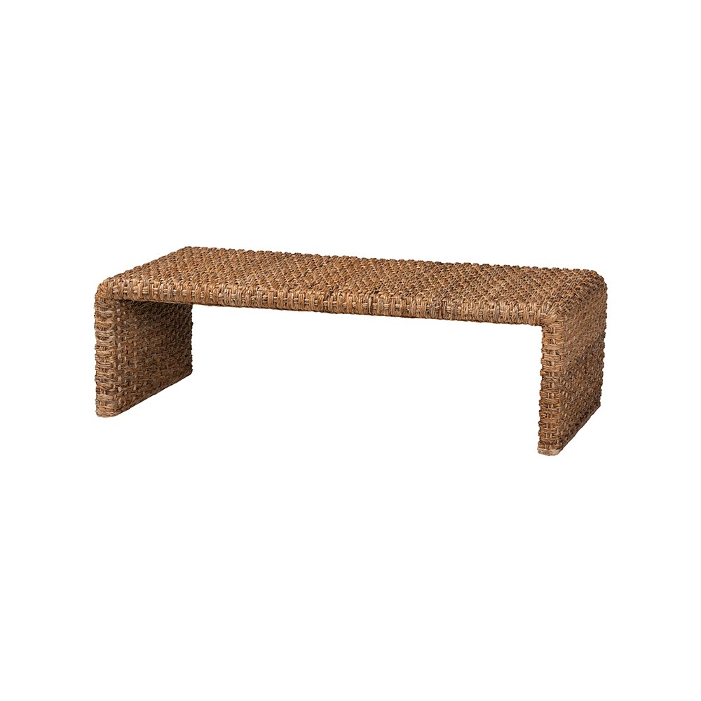Alda Handwoven Seagrass Coffee Table with Rustic Waterfall Design