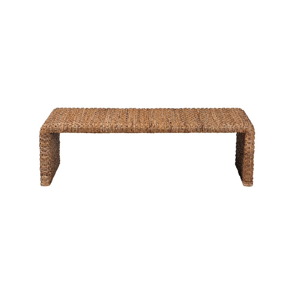 Alda Handwoven Seagrass Coffee Table with Rustic Waterfall Design
