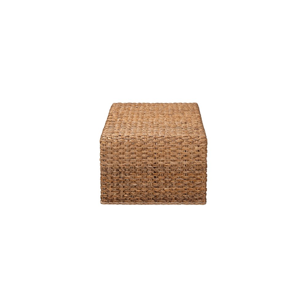 Alda Handwoven Seagrass Coffee Table with Rustic Waterfall Design