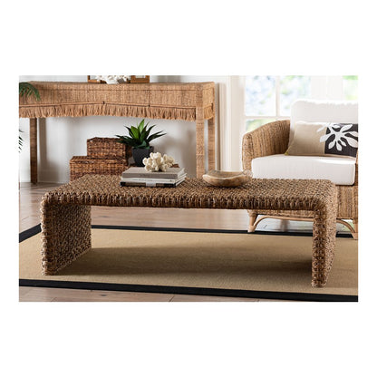 Alda Handwoven Seagrass Coffee Table with Rustic Waterfall Design