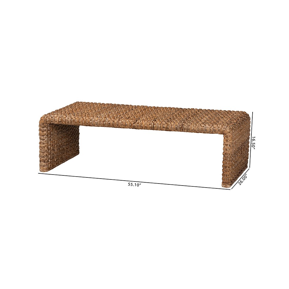 Alda Handwoven Seagrass Coffee Table with Rustic Waterfall Design