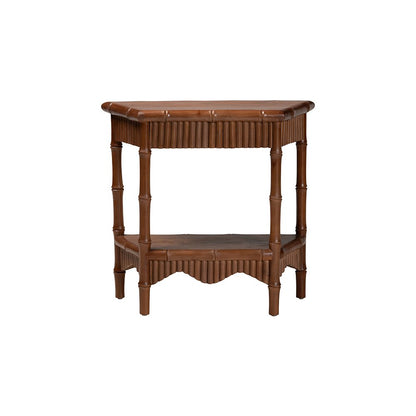 Alessa Mahogany Wood Console Table with Bamboo Motif, 2-Tier, 32 in.