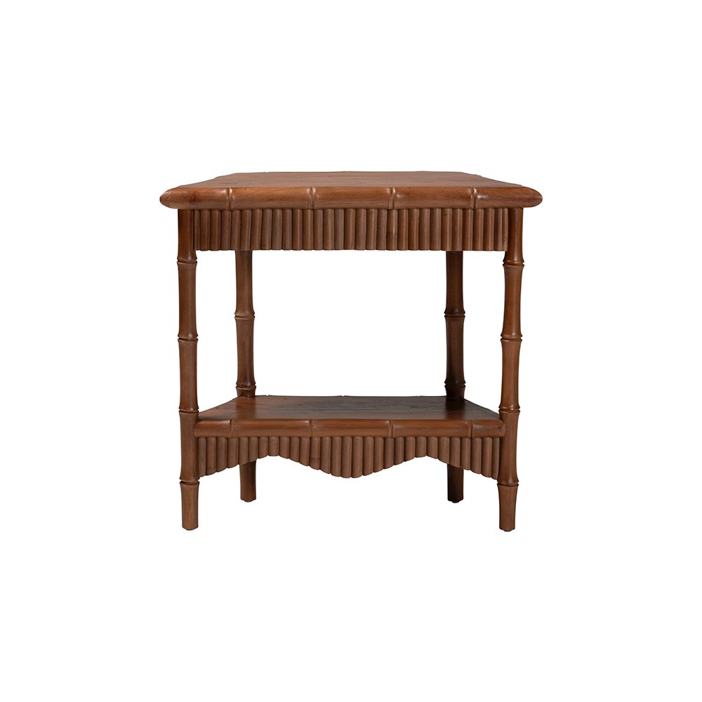 Alessa Mahogany Wood Console Table with Bamboo Motif, 2-Tier, 32 in.