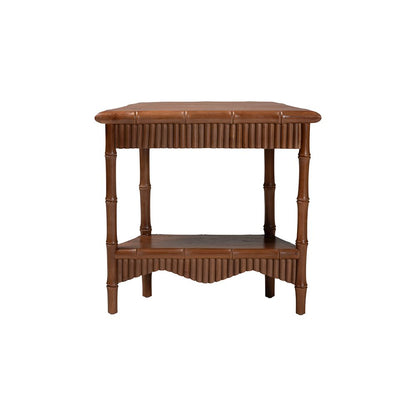 Alessa Mahogany Wood Console Table with Bamboo Motif, 2-Tier, 32 in.