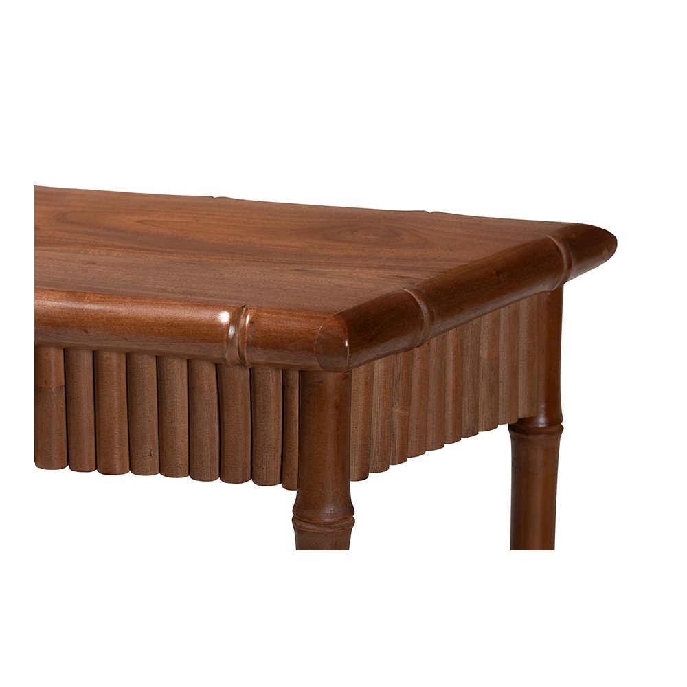 Alessa Mahogany Wood Console Table with Bamboo Motif, 2-Tier, 32 in.